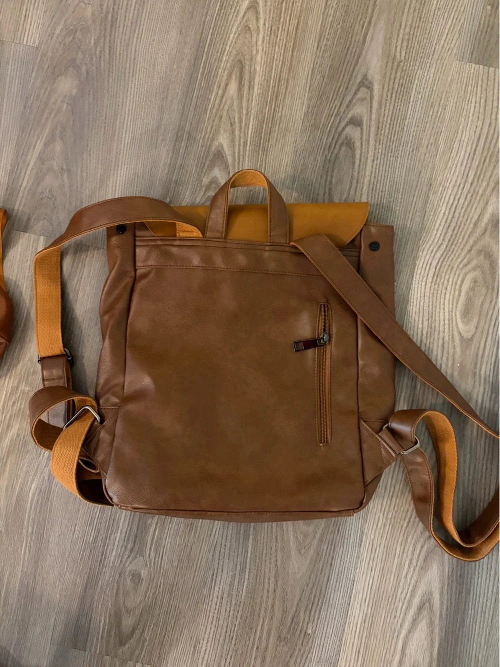 LXY Vegan Leather Vintage Laptop Backpack Set With Matching Fanny Pack Brown